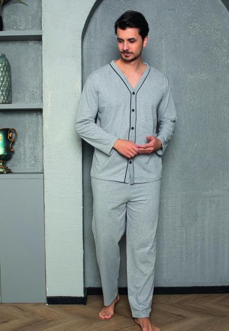 Pijama bărbați cu mânecă lungă și pantaloni lungi, Culoare Gri, Engros